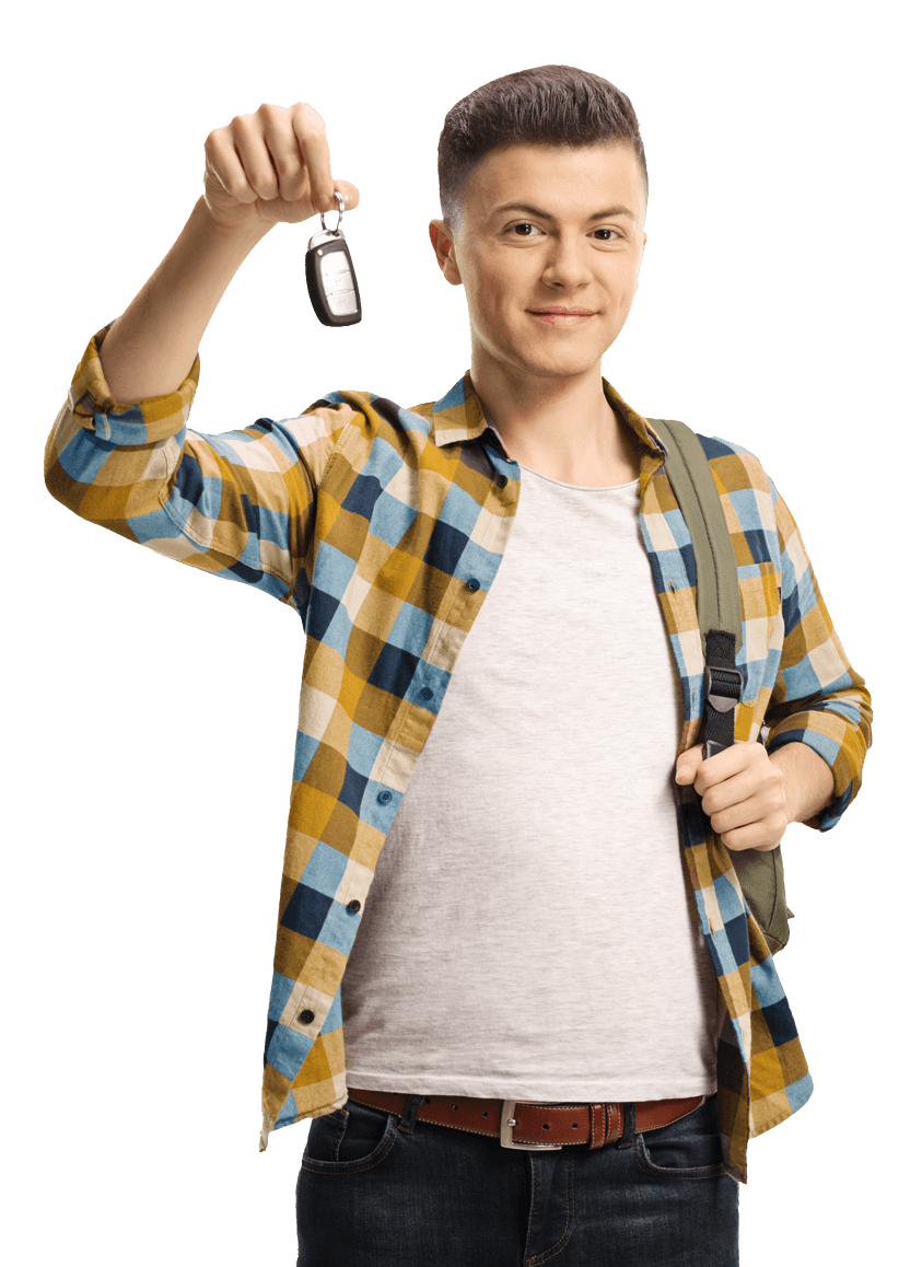 Teen holding car keys and a backpack